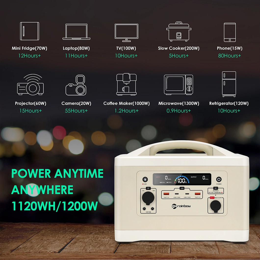 Professional Portable Power Station 1200wh for Car LiFePO4 Battery Solar Energy Outdoor Household